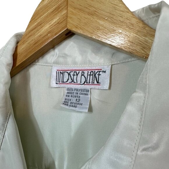 Vintage 80s Cream Pleated Long Sleeve Blouse, 12 - Picture 4 of 4